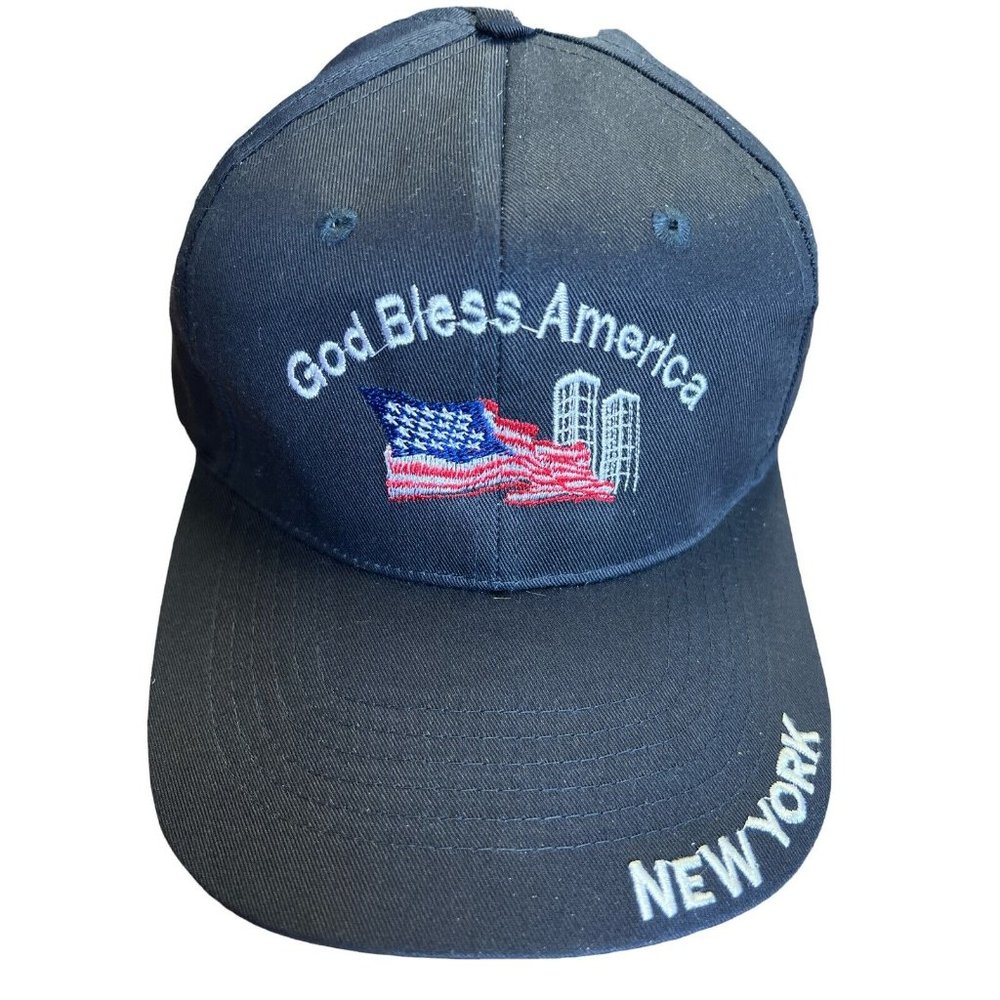 USA New York God Bless America Embroidered Blue Adjustable Cap Hat US Flag Twin